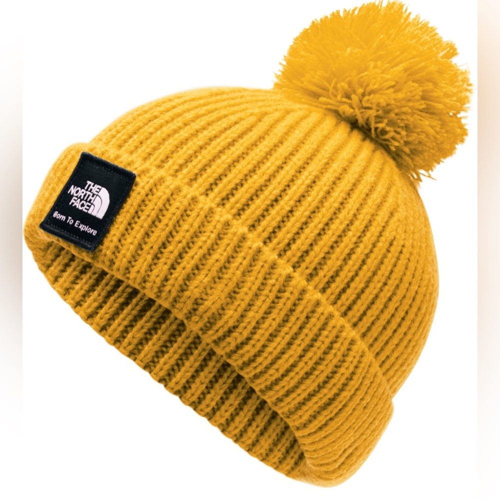 The North Face Kids Yellow Pom-Pom Beanie